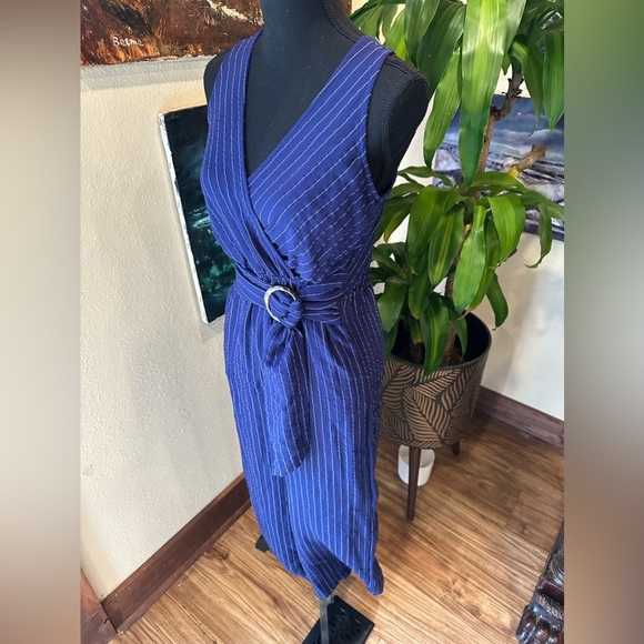 EUC Flying Tomato vibrant blue Pin Stripe strait Leg Jumpsuit crisscrossing S - Picture 9 of 9